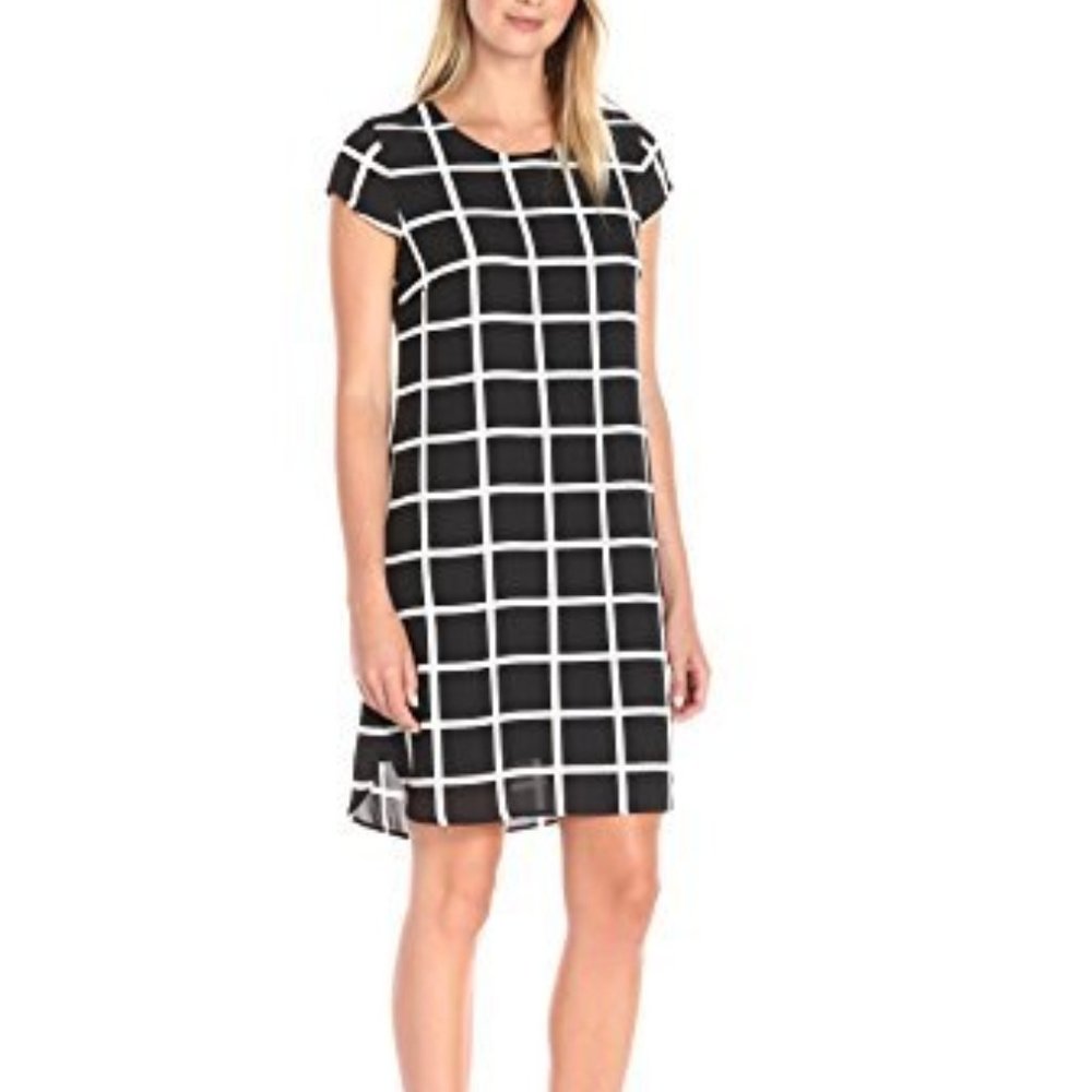 Lark and Ro Black Windowpane Shift Dress XL